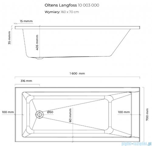 Oltens Langfoss wanna prostokątna 160x70cm 10003000