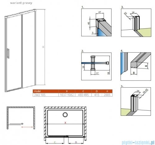 Radaway Idea Black Dwj drzwi wnękowe 105cm prawe czarny mat/szkło przejrzyste 387021-54-01R