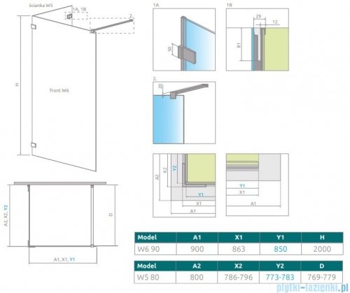 Radaway Euphoria Walk-in VI 90x80 szkło przejrzyste 383171-01-01/383150-01-01
