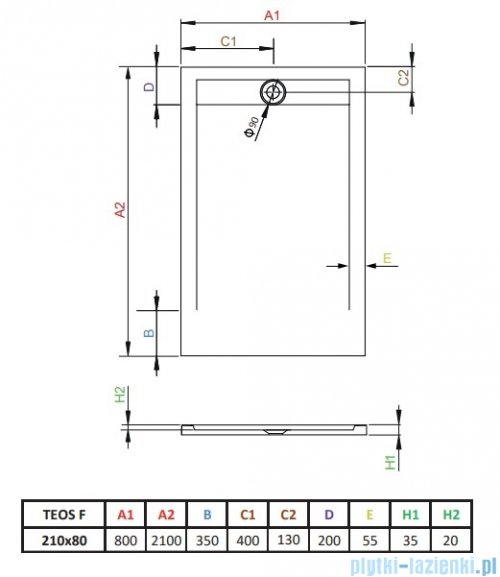 Radaway Teos F brodzik 210x80cm cemento HTF21080-74