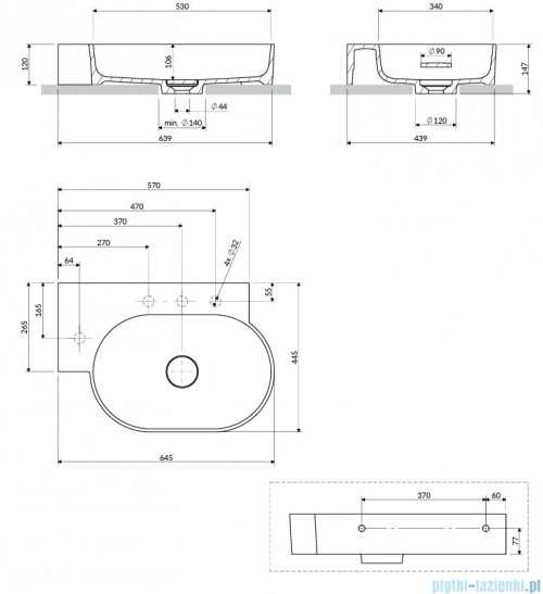 Omnires Ovo M+ umywalka nablatowa/wisząca lewa 64x44 cm olive mat OVO645UWLOL