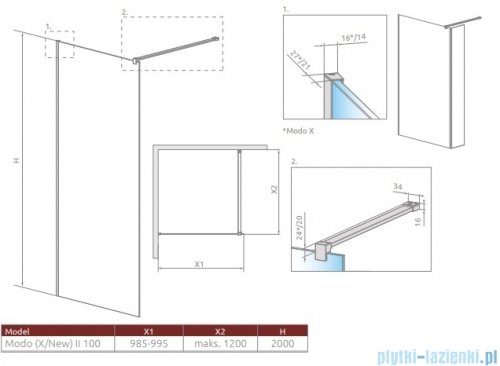 Radaway Modo New II kabina Walk-in 100x200 szkło przejrzyste 389104-01-01