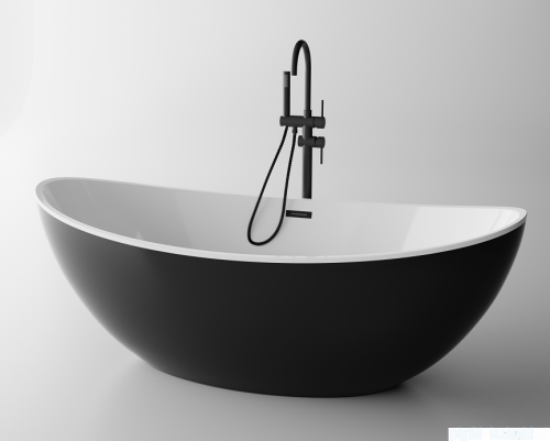 The North Bath Frigg wanna wolnostojąca biało-czarna 180x87cm + syfon Klik-klak 6807B-1801-BLBP