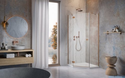 Radaway Essenza 8 Brushed Copper Ptj kabina pięciokątna 80x90cm lewa szczotkowana miedź 10490000-93-01L/10490400-01-01