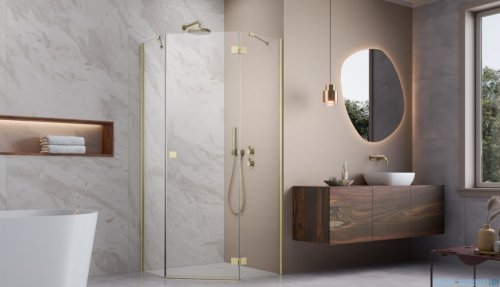 Radaway Essenza Ptj Brushed Gold kabina pięciokątna 100x90cm prawa szkło przejrzyste 1385010-99-01R/1385057-01-01