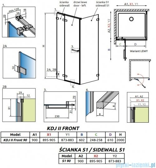 Radaway Arta Kdj II kabina 90x90cm lewa szkło przejrzyste 386455-03-01L+1386040-03-01L+386021-03-01