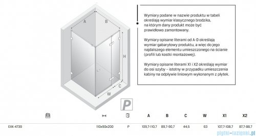 New Trendy Eventa Gold Shine kabina prysznicowa prostokątna 110x90x200 cm prawa przejrzyste Złoty połysk EXK-4739