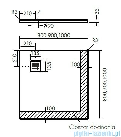 Schedpol Kalait White Stone brodzik kwadratowy + syfon 100x100cm 3.3102/B/ST-M2