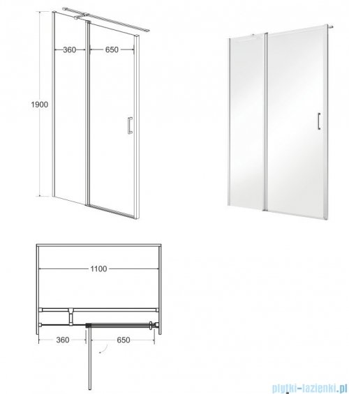 Besco Exo-C Black drzwi prysznicowe 110x190 przejrzyste ECB-110-190C