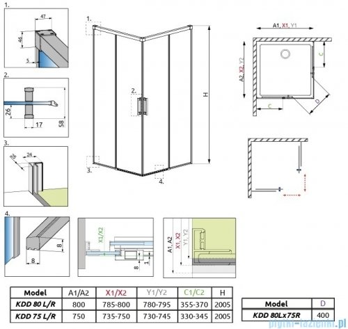 Radaway Idea Black Kdd kabina 80x75cm czarny mat/szkło przejrzyste 387061-54-01L/387066-54-01R
