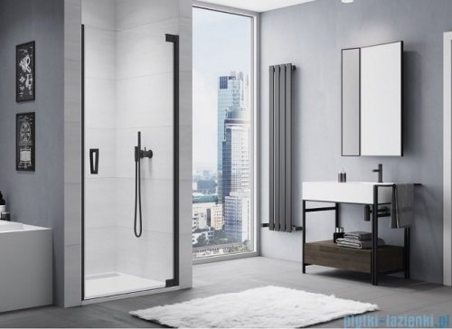 SanSwiss Cadura Black Line drzwi wahadłowe 100cm jednoczęściowe prawe z profilem przyściennym czarny mat CA1CD1000607