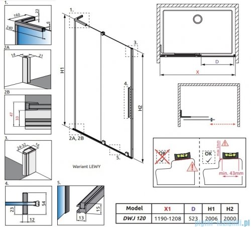 Radaway Furo SL Dwj drzwi 120cm lewe chrom połysk/szkło przejrzyste 10307622-01-01L/10110580-01-01