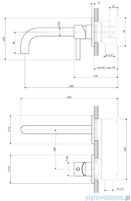 Omnires Y bateria umywalkowa element natynkowy mosiądz szczotkowany Y1215HROBSB