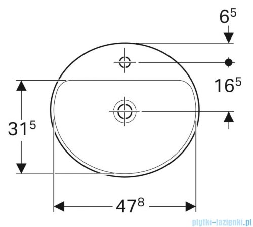 Geberit VariForm Umywalka owalna z półką z otworem na baterię, bez przelewu 50x45cm 500.714.01.2