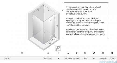 New Trendy Eventa Gold Shine kabina prysznicowa prostokątna 110x100x200 cm prawa przejrzyste Złoty połysk EXK-4740