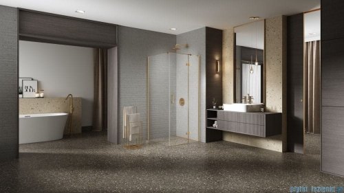 New Trendy Nesta Gold Brushed kabina 80x120x200 cm prawa wspornik równoległy złoto szczotkowane/szkło przejrzyste K-4435