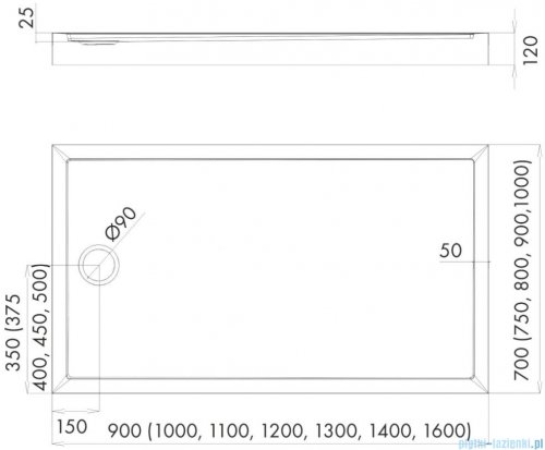 Schedpol Schedline Cameron brodzik prostokątny 70x140x12cm 3ST.C2P-70140