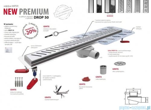 Wiper New Premium Tivano Odpływ liniowy z kołnierzem 60 cm syfon drop 50 poler 500.0167.01.060