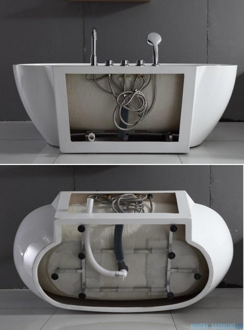 ScandiBath Mandal wanna wolnostojąca/przyścienna z korkiem i przelewem CZARNYM 170x85cm  Q360S-1701OEMBL