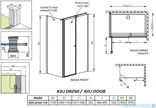 Radaway Eos II KDS Drzwi prysznicowe 100 prawe szkło przejrzyste 3799482-01R