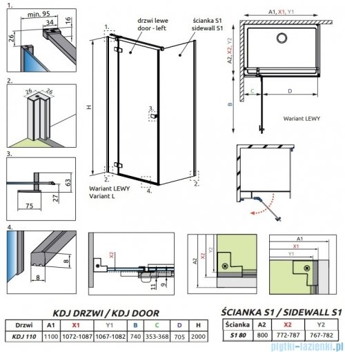 Radaway Fuenta Kdj kabina 110x80cm lewa chrom połysk szkło przejrzyste 1384041-01-01L/1384051-01-01