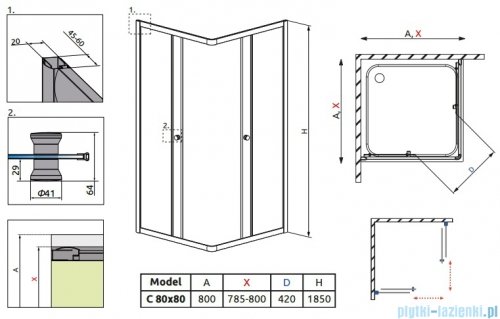Radaway Classic C Kabina prysznicowa kwadratowa z drzwiami przesuwnymi 80x80 szkło grafitowe 30060-01-05