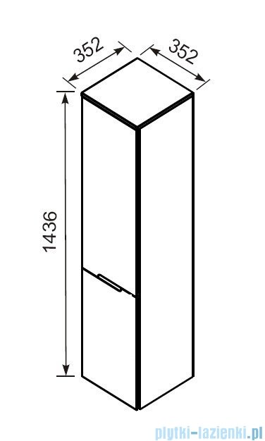 rysunek techniczny Oristo Silver szafka boczna wysoka prawa 35x144x35cm biały połysk OR33-SB2D-35-1-P