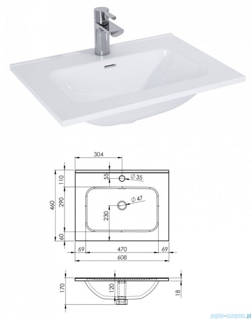 Elita Look szafka z umywalką 60x28x45cm czarny mat 168103/145830