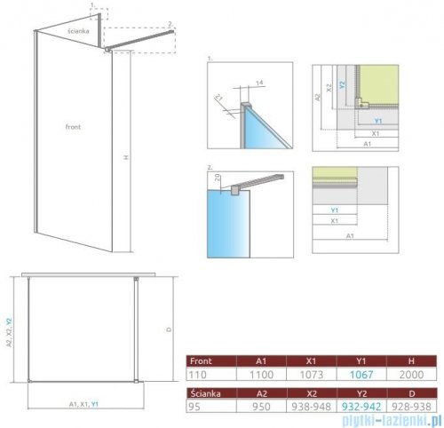 Radaway Modo New Black IV kabina Walk-in 110x95 czarny mat/szkło przejrzyste 389614-54-01/389095-54-01