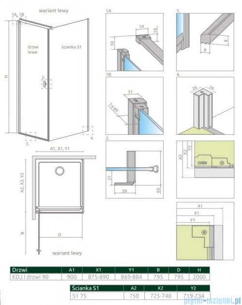 Radaway Nes 8 Black Kdj I kabina 90x75cm lewa czarny mat/szkło przejrzyste 10072090-54-01L/10089075-01-01