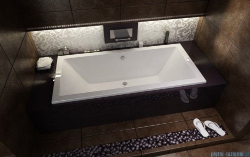Besco Quadro 155x70cm wanna prostokątna + obudowa CZARNY mat + syfon CZARNY #WAQ-155-PK/#OAQ-155-PKC/19977