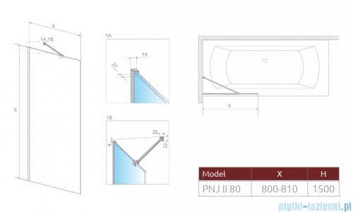 Radaway Modo New White Pnj parawan nawannowy 80cm L/P biały mat/szkło przejrzyste 10006080-04-01