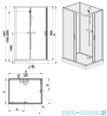 Sanplast Basic Complete KCKN/BASIC+Bza kabina czterościenna kompletna 90x90x202 cm przejrzysta  602-460-0030-01-4B0