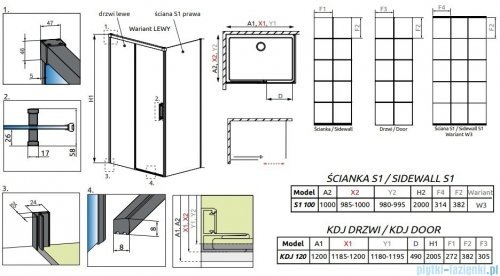 Radaway Idea Black Kdj Factory kabina prysznicowa 120x100 prawa czarny mat/szkło przejrzyste 387042-54-55R/387052-54-55L
