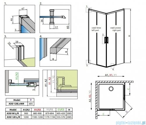 Radaway Idea 8 Kdd kabina 120x90cm szkło przejrzyste 10370120-01-01L/10370090-01-01R