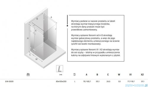 New Trendy Eventa Copper Shine kabina prysznicowa przyścienna z drzwiami bocznymi 80x100x200 przejrzyste Lewa miedź połysk EXK-6509