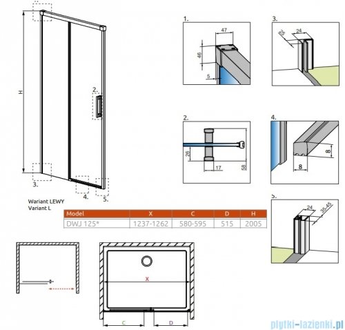 Radaway Idea Black Dwj drzwi wnękowe 125cm lewe czarny mat/szkło przejrzyste 387023-54-01L