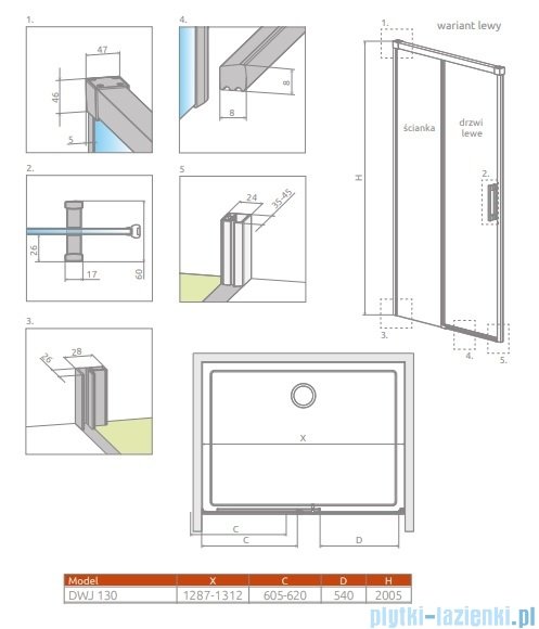 Radaway Idea 8 Dwj Brushed Gold drzwi wnękowe 130cm lewe szczotkowane złoto 10330670-99-01L/10350603-01-01