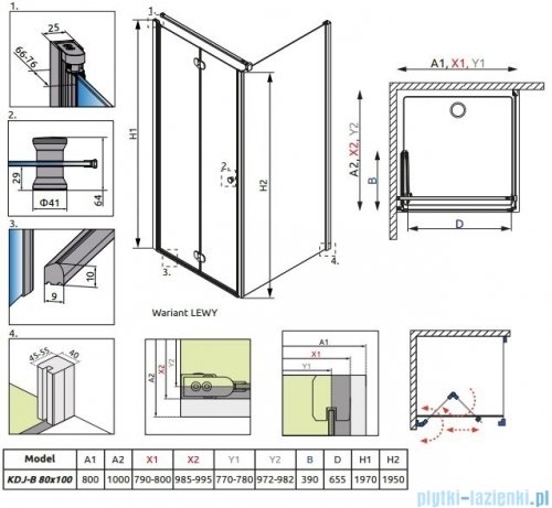 Radaway Eos KDJ-B kabina prysznicowa 80x100 lewa szkło przejrzyste 37443-01-01NL