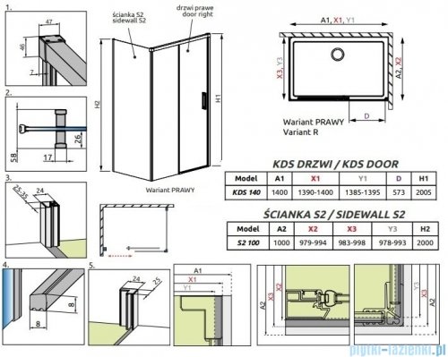 Radaway Idea Kds kabina prysznicowa 140x100 prawa przejrzyste 10115140-01-01R/10117100-01-01