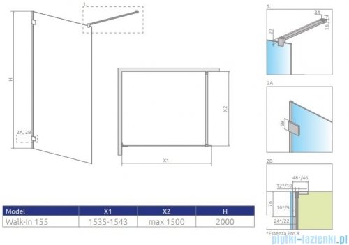 Radaway Essenza Pro 8 Gold 155x200 kabina Walk-in złoty połysk/szkło przejrzyste 1012155-09-01