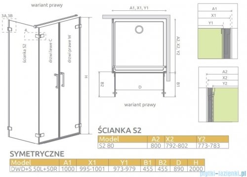 Radaway Arta Dwd+s kabina 100x80cm prawa szkło przejrzyste 386182-03-01R/386057-03-01L/386110-03-01