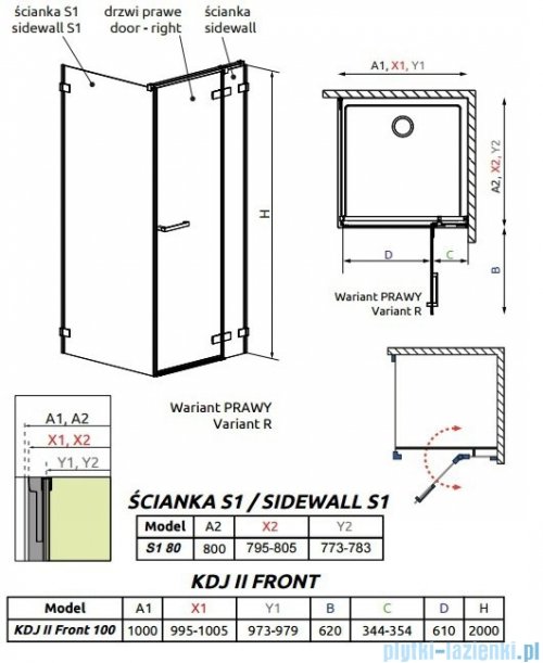 Radaway Arta Kdj II kabina 100x80cm prawa szkło przejrzyste 386455-03-01R/386042-03-01R/386020-03-01