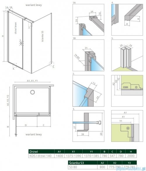 Radaway Nes Kds I kabina 140x80cm lewa szkło przejrzyste 10023140-01-01L/10043080-01-01