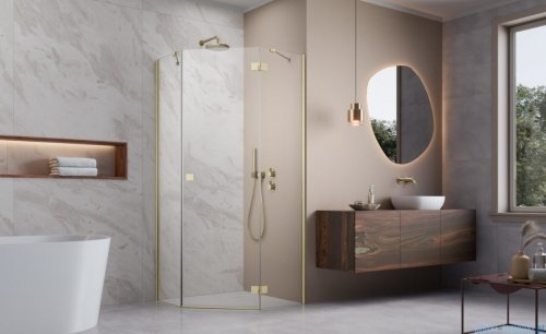 Radaway Essenza 8 Brushed Gold Ptj kabina pięciokątna 80x90cm prawa szczotkowane złoto 10490000-99-01R/10490400-01-01
