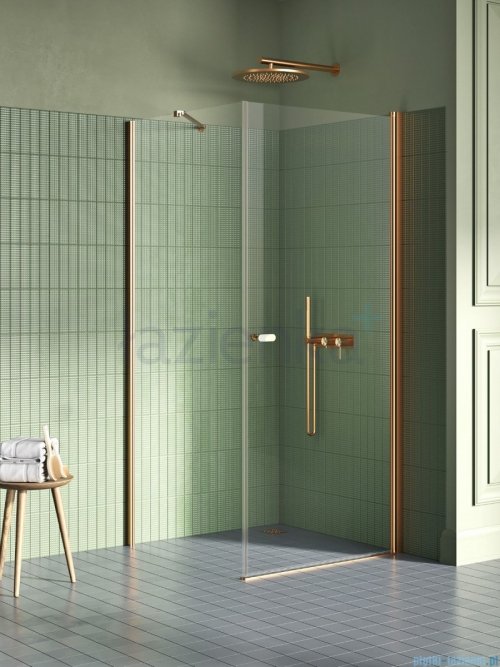New Trendy New Soleo Copper Brushed 80x120x195 cm kabina wspornik skośny miedź szczotkowana/szkło przejrzyste K-2292