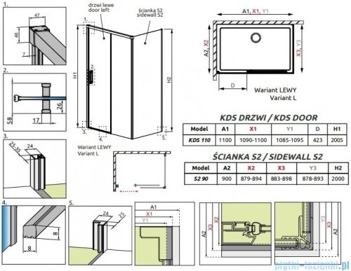 Radaway Idea Black Kds kabina prysznicowa 110x90 lewa czarny mat/szkło przejrzyste 10115110-54-01L/10117090-01-01