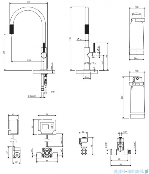 Omnires Switch bateria kuchenna z zestawem filtrującym złota SW9057-FD1GL