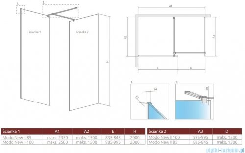 Radaway Modo New Black III kabina Walk-in 85x100x200 szkło przejrzyste 389085-54-01/389104-54-01/389000-54