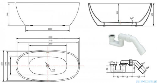 The North Bath Odin wanna wolnostojąca 150x80cm + syfon Klik-klak wizualizacja wanna stojąca
